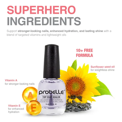 Miniatura 2 de Probelle Sellador de capa superior, capa superior de esmalte de uñas de secado rápido, acabado de uñas brillante de alto brillo