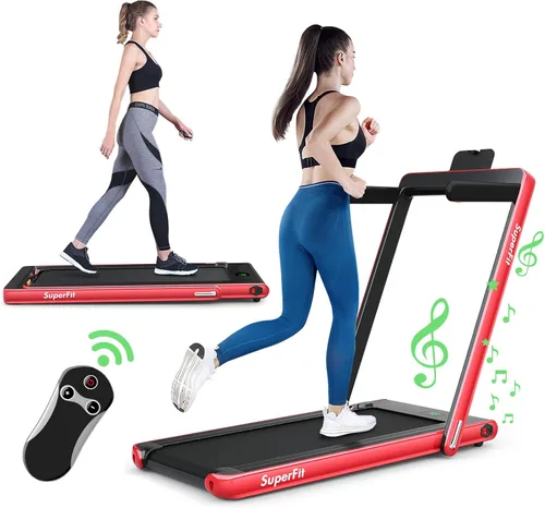 Miniatura 15 de GYMAX Caminadora plegable de 2.25 HP con pantalla LED, control remoto e inteligente de aplicaciones, 2 en 1 para debajo del escritorio, caminadora