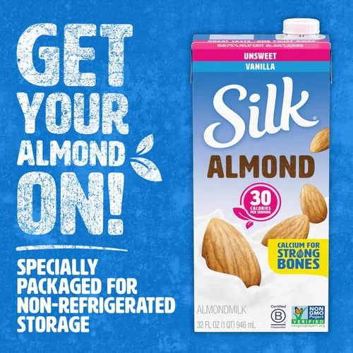 Miniatura 4 de Silk Leche de almendra estable, vainilla sin azúcar, sin lácteos, vegano, proyecto verificado sin OMG, 1 cuarto de galón