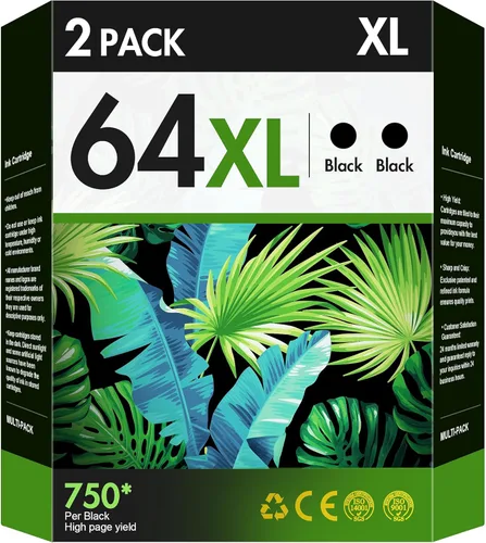 Cartucho de tinta negra 64XL (paquete de 2) Reemplazo para tinta HP 64 para impresoras HP 64 Ink HP64 64 XL Cartucho de tinta negra para impresoras
