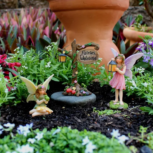 Miniatura 3 de PRETMANNS Fairies for Fairy Garden - Lindos accesorios para un jardín en miniatura al aire libre con figuras y un letrero - Suministros coloridos