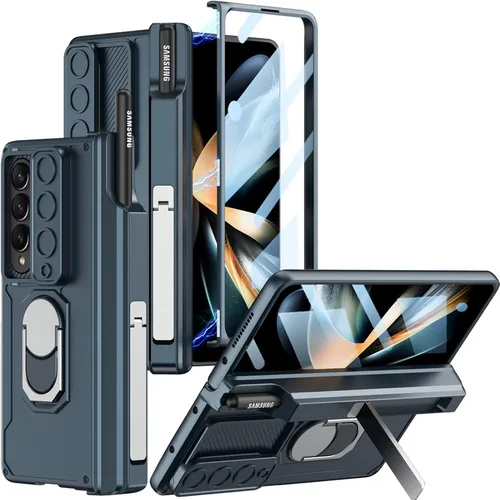 Miniatura 9 de Wefor Funda para Samsung Galaxy Z Fold 4 con soporte para S Pen (protección de bisagra), soporte magnético de anillo de 360°, cubierta de cámara