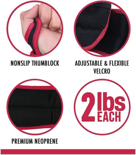 Miniatura 3 de Comfecto Wrist Weights with Thumb Loops Lock, 1lb*2 2lbs*2 for Running, Strength Training, Walking, Exercises, Gym, Cardio, Men, Women Rosa