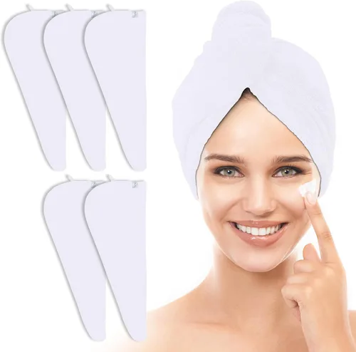 Miniatura 11 de TENSTARS Paquete de 5 Toallas de Microfibra Engrosadas para Cabello para Mujeres - Diseño de Lazo Elástico - 320GSM Terciopelo Coral - Turbante