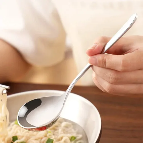 Miniatura 2 de HEMOTON Cuchara de sopa de acero inoxidable para ramen coreano, cuchara para servir, cucharón, cuchara para pizza, cuchara, cucharaditas, utensilios