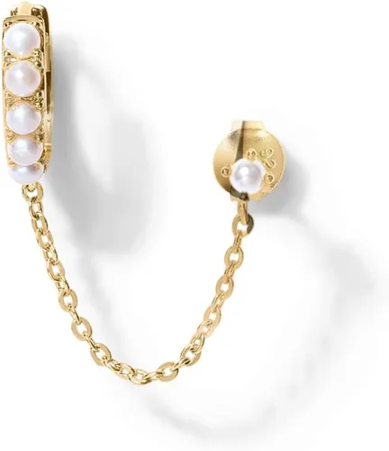 Miniatura 3 de PAVOI Aretes de cadena de oro de 14 quilates para mujer Aretes de aro de doble piercing Aretes de aro de perlas de circonita cúbica para mujer