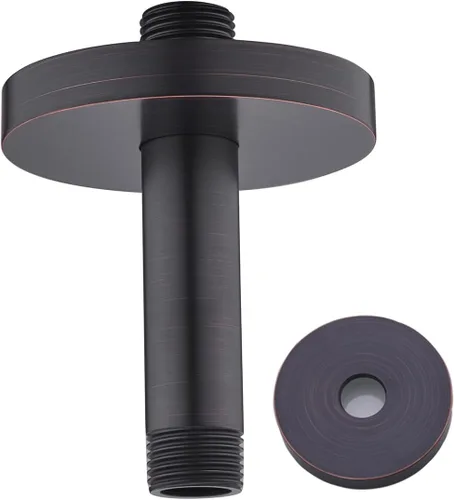Miniatura 38 de Brazo de ducha montado en el techo de 4 pulgadas, extensión de cabezal de ducha negro mate con escudo único a juego, conexión estándar de 1/2