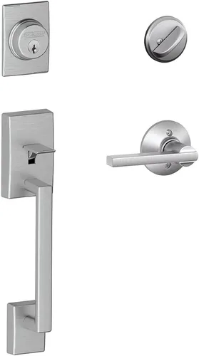 Miniatura 7 de Schlage F60 CEN 622 LAT CEN Century - Juego de manijas de entrada delantera con palanca Latitude, acero aleado, cerrojo con llave de 1 lado, negro