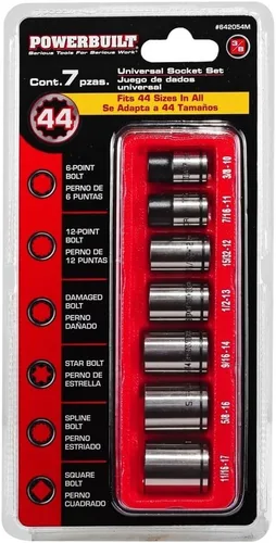 Miniatura 6 de Powerbuilt Juego de llaves de vaso universal de 7 piezas de 3/8 pulgadas con doble acabado, se adapta a cierres SAE, métricos, hexagonales, de 6
