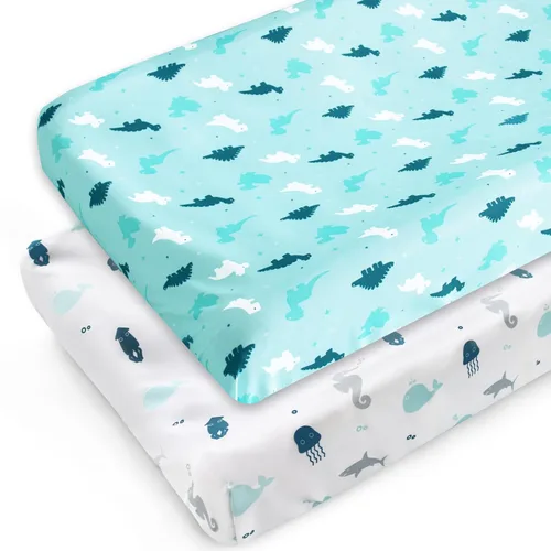Miniatura 16 de Sábana de cuna, paquete de 2 sábanas de cuna, sábanas de cuna ultra suaves para bebés niños o niñas, ajuste universal para cuna rectangular