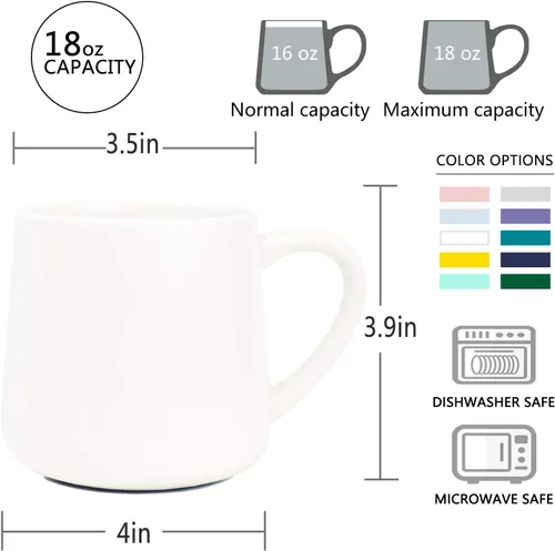 Miniatura 3 de Bosmarlin Taza de café grande de cerámica brillante, taza de té blanca para oficina y hogar, 18 onzas, adecuada para lavavajillas y microondas, 1