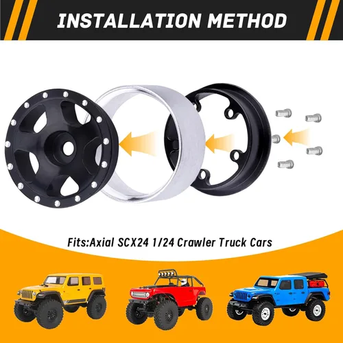 Miniatura 5 de Ruedas Micro 1.0 Beadlock con tuercas de seguridad para actualizaciones mecanizadas CNC de aluminio SCX24 1/24 (paquete de 4) (tipo 1)
