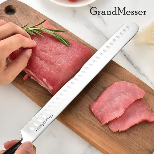 Miniatura 6 de Cuchillo para cortar rebanadas, cuchillo de pechuga de 12 pulgadas, diseño de mango ergonómico, para cortar barbacoa, pavo y jamón, carne asada