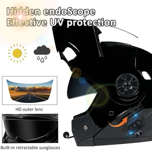 Miniatura 3 de Casco Modular de Motocicleta Bluetooth Aprobado DOT/ECE de Cara Completa Abatible Anti-Empañamiento Doble Visera Casco con Altavoz Dual Incorporado