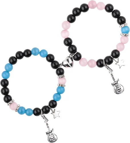 Miniatura 8 de 2 pulseras magnéticas para parejas, piedra natural negra mate, cristal para votos de amor eterno, juego de pulseras de cuentas de piedra de energía