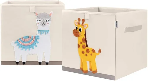 Contenedores plegables de almacenamiento de animales de tela, caja/pecho/organizador para guardería de niños, 13 pulgadas (Lama + jirafa)