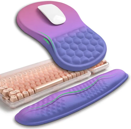 Hokafenle Combinación 2 en 1, reposamuñecas para teclado ondulado y alfombrilla ergonómica para mouse con curvatura, soporte de muñeca para aliviar