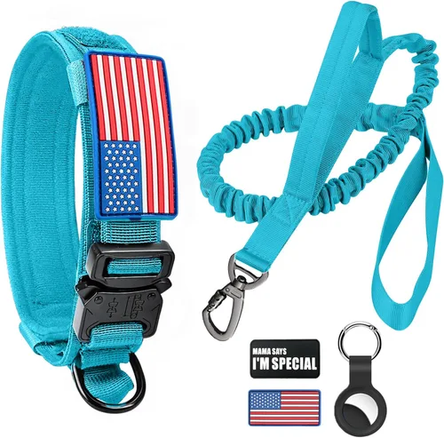 Miniatura 25 de Collar táctico militar para perro, nailon ajustable, hebilla de metal resistente con asa para entrenamiento, parches (verde, XL)