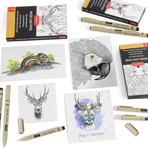 Miniatura 5 de PANDAFLY Black Fineliners - Bolígrafos de punta ultrafina de 6 tamaños, tinta de archivo impermeable, bolígrafo de arte negro para dibujar