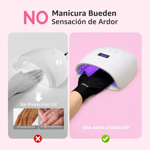 Miniatura 3 de Guantes UV AIRSEE para lámpara de uñas, guantes profesionales de protección UV UPF50+ para manicuras y arte de uñas, guantes sin dedos que protegen