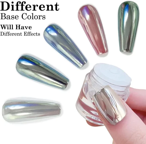 Miniatura 9 de 2 piezas de polvo de uñas cromado perla blanca súper brillante efecto espejo metálico, polvo cromado de unicornio de luna blanca para uñas, polvos