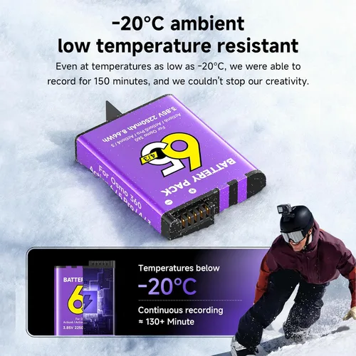 Miniatura 3 de Batería de 2250 mAh para Osmo Action 6, 2 baterías de repuesto, compatible con Osmo 360, Osmo Action 6, Osmo Action 5 Pro, Osmo Action 4, Osmo
