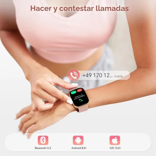 Miniatura 3 de Reloj inteligente para mujer, responder/hacer llamadas, reloj inteligente AMOLED de 1.85 pulgadas con pantalla siempre encendida para iPhone y Rosa