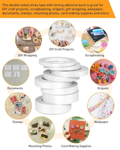 Miniatura 4 de 8 Rollos de Cinta de Doble Cara Fina de Varios Tamaños para Manualidades, Artes, Álbumes de Recortes, Fotografía, Respaldo de Papel, Fácil de Rasgar