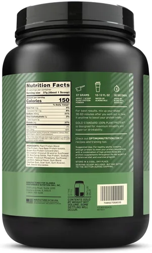 Miniatura 10 de Optimum Nutrition Gold Standard - Proteína en polvo 100% a base de plantas, sin gluten, proteína vegana para apoyo muscular y recuperación