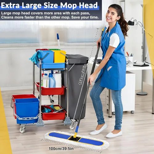 Miniatura 3 de Trapeador industrial comercial de 36 pulgadas para limpieza de suelos con almohadillas de trapeador de repuesto, trapeadores grandes de alta Verde