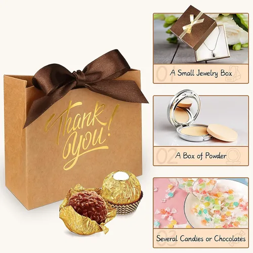 Miniatura 2 de Paquete de 60 pequeñas bolsas de regalo de agradecimiento, 4.5 x 1.8 x 3.9 pulgadas, cajas de regalo de fiesta con cinta de lazo, pequeñas bolsas
