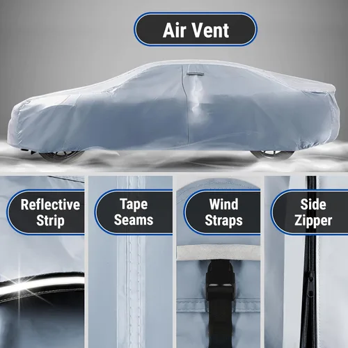 Miniatura 5 de iCarCover Funda de coche premium para Ford Maverick 1969-1977, resistente, impermeable, para todo tipo de clima, automóviles con ajuste plateado