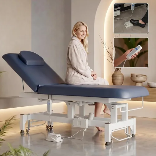 Miniatura 14 de Icoget Mesa de masaje eléctrica con controles de manos y pies, cama facial de elevación ajustable para esteticista, depilación de salón, Negro