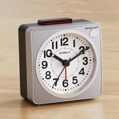 Miniatura 9 de AYRELY® Reloj despertador analógico de viaje ultra pequeño de 2.6 x 1.4 pulgadas, silencioso, sin tictac, con repetición y luz, reloj retro de Azul