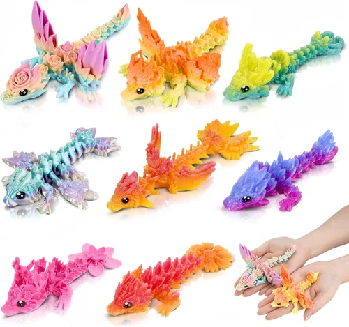 Miniatura 14 de Juego de 12 dragones impresos en 3D, cesta de Pascua, regalos para niños y niños, dragones flexibles articulados de 4.4 a 6 pulgadas, decoración