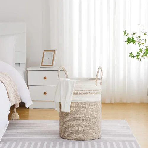 Miniatura 4 de VIPOSCO Cesta de lavandería grande, cesta de almacenamiento de cuerda tejida alta para mantas, juguetes, ropa sucia en la sala de estar, baño