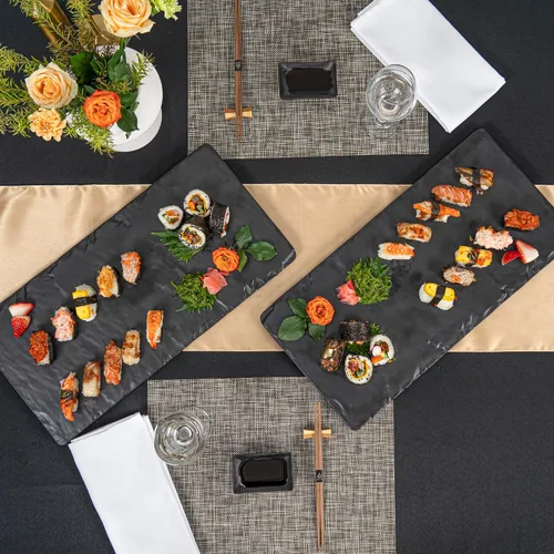 Miniatura 8 de Restaurantware Voga - Platos de servir de 10 x 20 pulgadas, 4 tablas rectangulares de charcutería, imitan el aspecto de la melamina negra pizarra