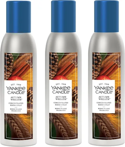 Yankee Candle Ambientador concentrado en aerosol, eliminador de olores para el hogar, baño, corona de otoño, 1.5 onzas (paquete de 3)
