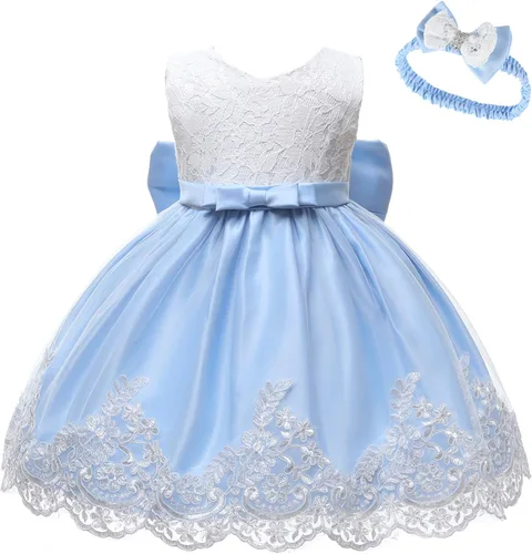 Miniatura 2 de LZH - Vestido de encaje con volantes y tocados para bebés, vestidos de flores con lazo para fiestas y bodas