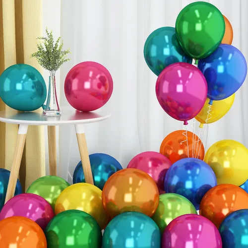 Miniatura 24 de Globos cromados verdes, 50 unidades de 10 pulgadas, globos metálicos de doble capa de color verde claro brillantes y gruesos, globos de látex