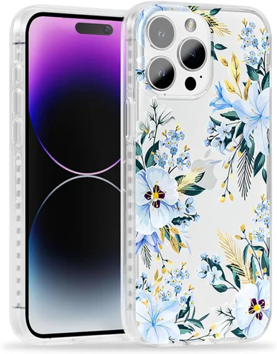 Miniatura 27 de SCORPIFY Funda para iPhone 15 Pro Max con diseño floral de Nemophila azul, bonita funda transparente para teléfono para mujeres y niñas