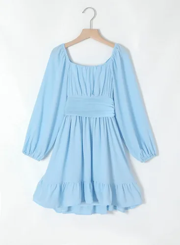 Miniatura 7 de blibean Vestido de manga larga con lazo en la espalda para niñas, vestido de otoño con hombros descubiertos, talla 6-15 años