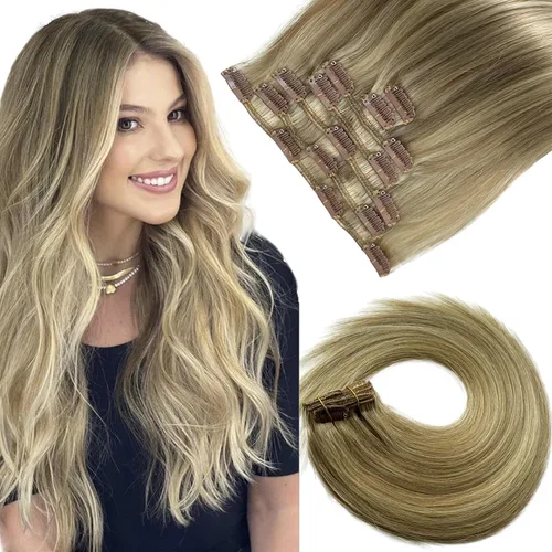 Miniatura 11 de Extensiones de cabello humano real con clip, de 12 pulgadas, para mujer, color rubio plateado, balayage, 2.47 oz, 7