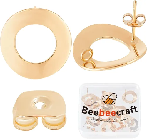 Miniatura 11 de Beebeecraft 1 caja, 20 aretes chapados en oro de 18 quilates con bucle, aretes geométricos de círculo simple con 20 piezas de mariposa para hacer