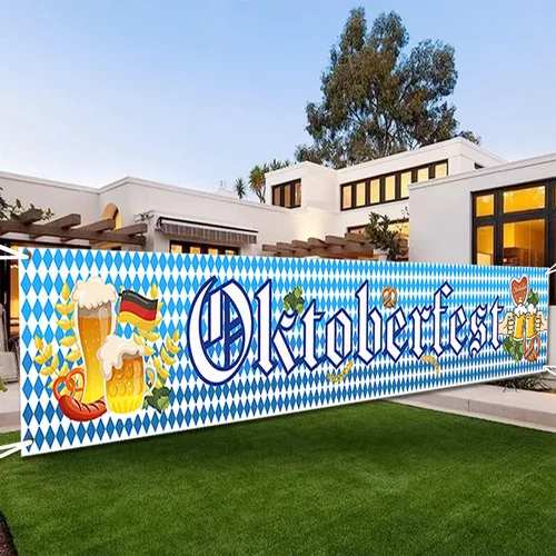 Miniatura 6 de Bandera del Oktoberfest, decoración bávara azul y blanca del Oktoberfest, 19.7*118.1 in, 1pc con cuerda de 19.7 ft