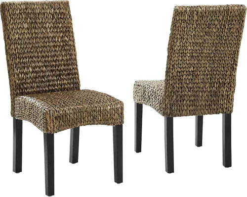 Crosley Furniture Edgewater - Juego de 2 sillas de comedor de ratán de fibra natural tejidas a mano, color hierba marina