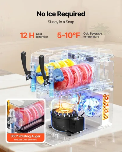 Miniatura 3 de VEVOR Máquina de granizado de 3 litros/100 onzas x 2 tanques para el hogar, no necesita hielo, fabricante de margaritas con autolimpieza