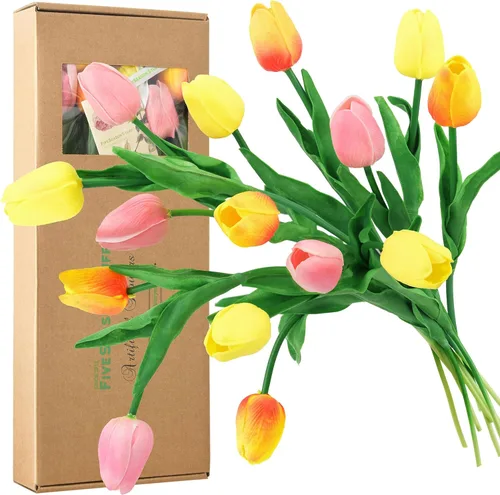 Miniatura 19 de FiveSeasonStuff - Flores artificiales de tulipanes, se sientes reales al tacto, ideales como ramo de boda, decoración del hogar, fiesta, arreglos