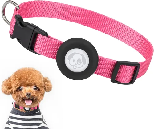 Miniatura 10 de Compatible con collar de perro Airtag, collar de perro ajustable con hebilla de cierre rápido duradera, collar de perro de nailon de imitación