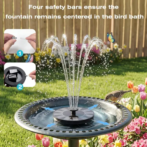 Miniatura 6 de AMZtime Fuente solar de 1.4 W con 4 varillas fijas, bomba de fuente solar 2026 con paneles solares mejorados, bomba de fuente de agua flotante